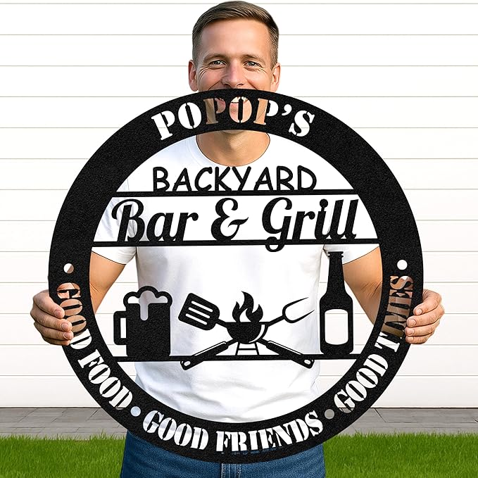 Custom BBQ Zone Metal Sign, Personalized Grill Cut Wall Decor for Outdoor Kitchen, Rustic Backyard Patio Barbecue Gift