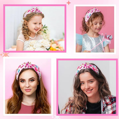PANTIDE Candy Jeweled Knotted Headband - Christmas Sugar Lollipop Rhinestone Crystal Embellished Preppy Headband Wide Top Knot Hairband Hair Accessories Birthday Gift for Women Girls (Pink Plaid)