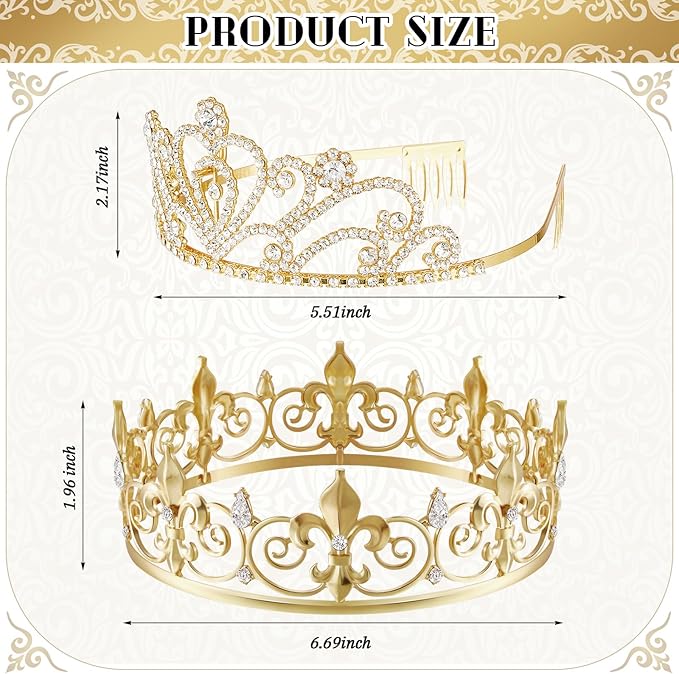 Henoyso 4 Pcs Prom King and Queen Crowns for Men Women Halloween Party King Queen Tiara Headband Homecoming Party Favor