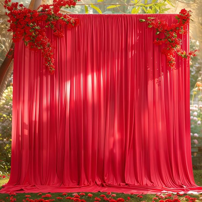 10 x 10 Red Backdrop Curtains for Parties, 10ft Long Curtains for Photo Background Red Wedding Drapes for Backdrop Birthday Baby Shower Bridal Shower Anniversaries Ceremony Prom Events Decorations