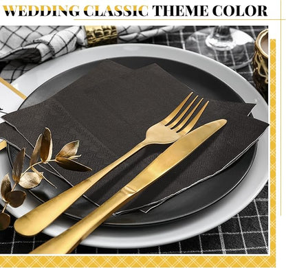 Henoyso 200 Pcs Cocktail Napkins Gold Disposable Dinner Napkins Bulk Square Paper Beverage Serviette for Graduation Wedding Party Birthday Lunch Drink Coffee Bar (Black,Gold)