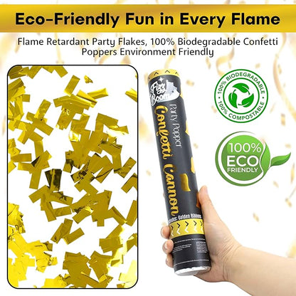 2 Pack 12 Inch Golden Mylar Confetti Poppers Set for Anniversary, Wedding, Graduation, New Year, Birthday Party Celebrations | Releases 15 ft in the Air