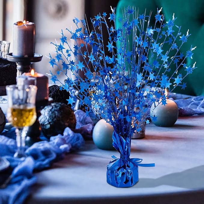 Crowye 18 Pcs Foil Spray Centerpiece Christmas Party Winter Star Table Decoration Burst Metallic Table Centerpieces for Birthday Party Season Holiday(Blue)