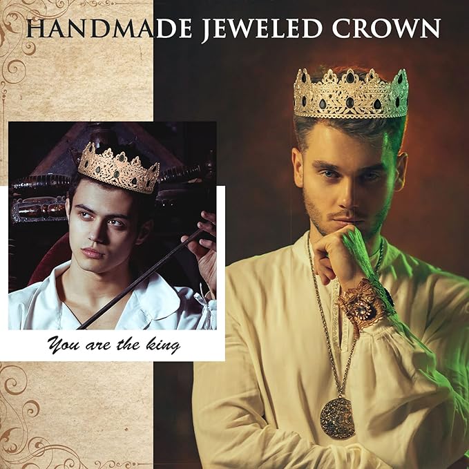 MTLEE 2 Pcs Prom King and Queen Crowns for Men Women King Queen Crowns Tiara with Rhinestone for Wedding Birthday Grad(Black Gold, Black Style)