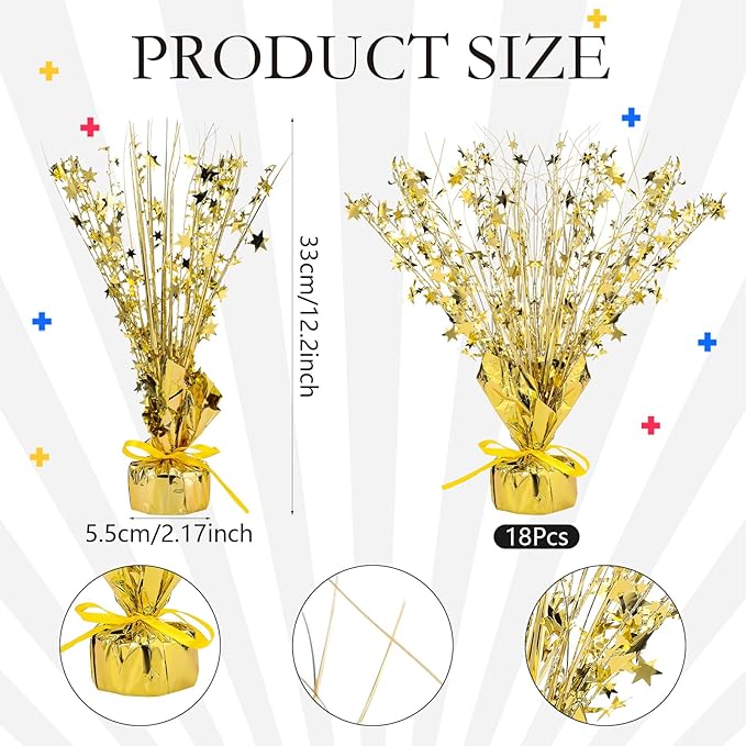 Crowye 18 Pcs Foil Spray Centerpiece Christmas Party Winter Star Table Decoration Burst Metallic Table Centerpieces for Birthday Party Season Holiday(Gold)