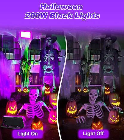 200W LED Black Light, IP66 Blacklight Lamp Flood Light with Swith & Plug, Small Outdoor Blacklight Floodlight for Halloween, Glow Party, Fluorescent Poster, Display, Body Paint, Stage, 2 Pack