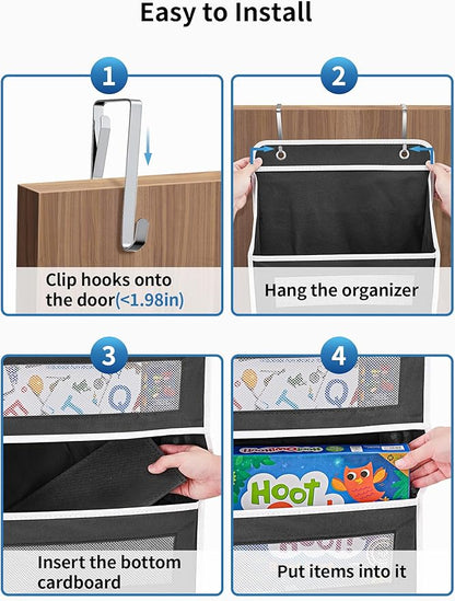 JARLINK 2 Pack Over The Door Organizer Storage, 5 Shelf Hanging Door Organizer with 5 Large Capacity Pockets, Anti Tilt 44 lb Load Behind Door Storage for Bedroom, Bathroom, Pantry, Nursery, (Black)