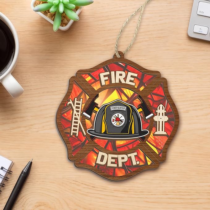 FLAGWIX Firefighter Christmas Ornaments 2025 - Suncatcher Firefighter Ornament - Fireman Gifts for Men Women Family Friends, Fireman Ornament for Christmas Decorations, Retirement Gifts for Firemen