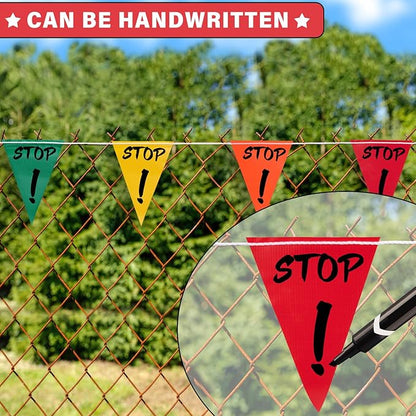 105ft Pennant Banner Flags, 7"x10" Fluorescent Multicolor Safety Flagging Warning Banner for Construction Site/Traffic Control/Boundary Barrier Signs, Perimeter Marking Flags on String, 45 Pcs