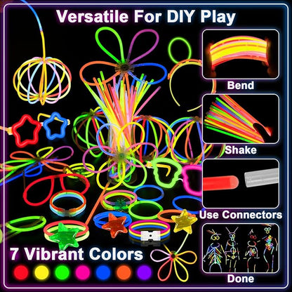 647PCS Glow Sticks, Glow in the Dark Party Favors New Year Eve Christmas Party Supplies for Adults Glow Sticks Bulk & Connectors Light Up Glasses Headbands Bracelets Necklace for Christmas Accessories