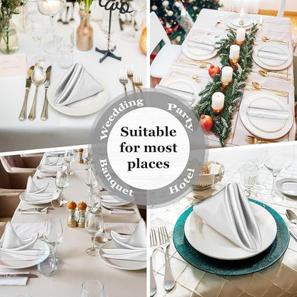 Bailarina 120 Pack Silver Satin Napkins,17x17 Inches Wedding Napkins Square Soft Silky Table Napkins Bulk Decorative Elegant Cloth Napkin for Party Decoration, Banquet,Wedding,Graduation