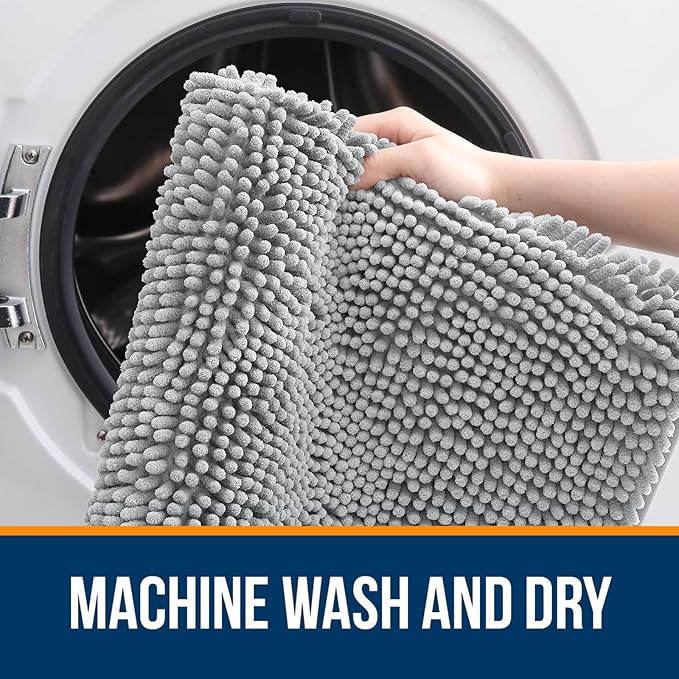OLANLY Bathroom Rugs 30x18, Extra Soft Absorbent Chenille Bath Rugs, Rubber Backing Quick Dry, Machine Washable Bath Mats for Bathroom Floor, Tub and Shower, Home Decor Accessories, Light Grey