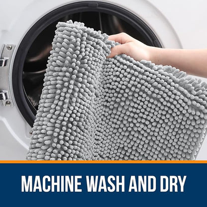 OLANLY Bathroom Rugs 47x24, Extra Soft Absorbent Chenille Bath Rugs, Rubber Backing Quick Dry, Machine Washable Bath Mats for Bathroom Floor, Tub and Shower, Home Decor Accessories, Light Grey