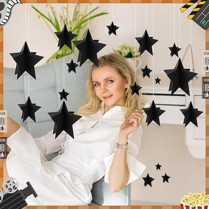 70 Pcs Black Star Centerpieces for Movie Night Party Decorations 3D 2025 Graduation Table Decor 3 Sizes 8" 5" 3" Red Carpet Film Show Theme Birthday Party Back to School Table Decor