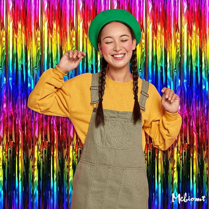 4 Pack Rainbow Fringe Curtain Backdrop, 3.2Ft x 8.2Ft Colorful Metallic Tinsel Foil Fringe Streamers for Photo Booth Birthday Wedding Baby Shower Carnival Easter Mother’s Day Party Decorations