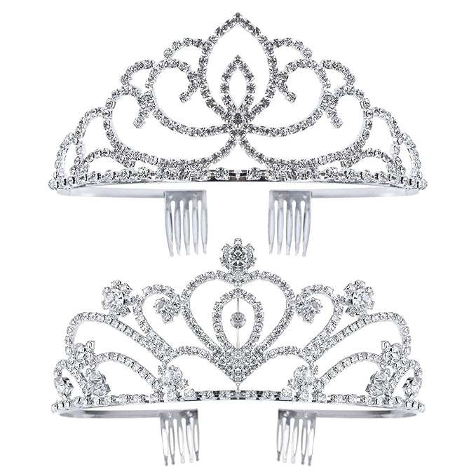 Pack of 2 Rhinestone Tiara Crown Exquisite Headband Comb Pin Wedding Bridal Birthday Tiaras