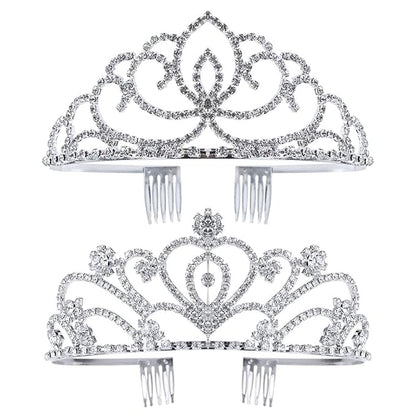Pack of 2 Rhinestone Tiara Crown Exquisite Headband Comb Pin Wedding Bridal Birthday Tiaras
