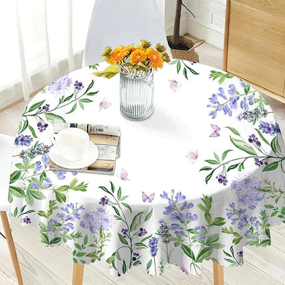 Eikione 60In Round Tablecloth, Floral Tablecloths Polyester Waterproof Stain Wrinkle Free, Indoor and Outdoor Table Cover for Kitchen Party Dining Table