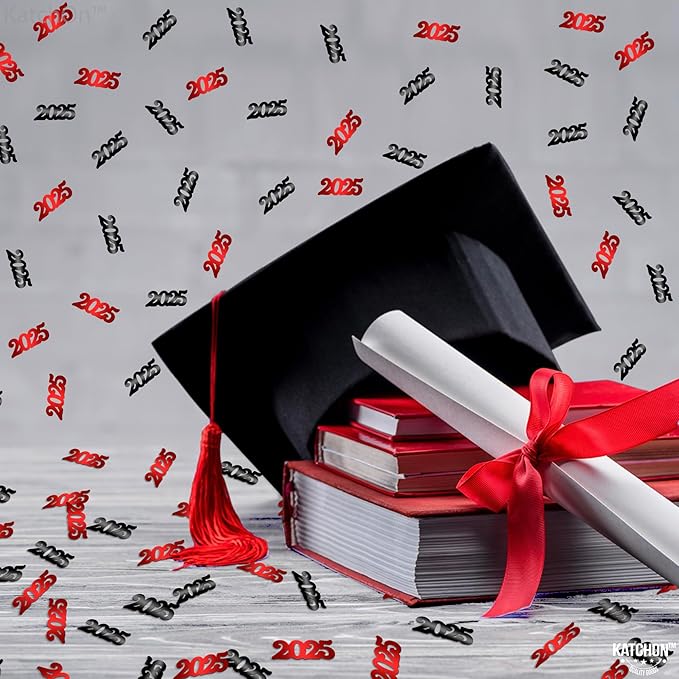 KatchOn, Red and Black Grad Confetti - Pack of 500 | Graduation Confetti Class of 2025 | Grad Table Decorations | Red and Black Graduation Decorations 2025 | Prom Decorations 2025