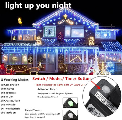 Joomer Blue Christmas Icicle Lights, 13FT 20 Tubes 90 LED 8 Modes Icicle Lights with Timer Function, Waterproof Connectable Ice String Lights for Holiday Home Patio Trees Christmas Decoration