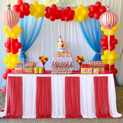 Circus Table Skirt Red White Striped Tulle Table Skirts for Rectangle Table Birthday Carnival Circus Party Decorations 14ft