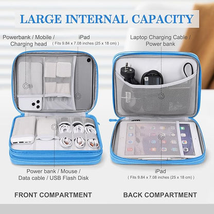 FYY Electronic Organizer, Extra Large Travel Cable Organizer Bag Pouch Portable Waterproof Double Layers All-in-One Storage Bag for iPad, Cable, Power Bank, Laptop Charger for Office/Home, Cyan