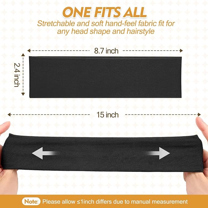 Black Headband for Women and Men - 8 Pcs Head Bands for Women's Hair Accessory Elastic Cloth Running Headbands for Workout Sport Valentines Day Gifts for Him Easter Basket Stuffers for Adult Woman