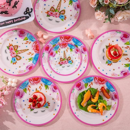 WELLIFE 20PCS Unicorn Plates – Plastic Dinner & Dessert Plates (10×9.2" + 10×6.3") for Girls Birthday Party, Magical Unicorn Party Decorations
