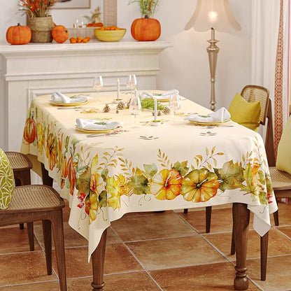 Fall Tablecloth Rectangle 60x84 Inch, Autumn Thanksgiving Harvest Orange Pumpkin Table Cloth Washable Spillproof Table Cover for Halloween Party, Picnic & Dinner Decor