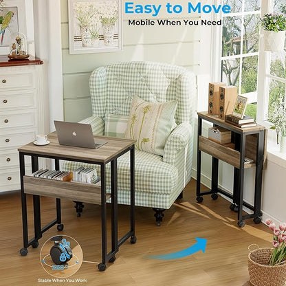 GreenForest Folding Desk Small Rolling Desk with Storage Shelf,31.5 inch Foldable Computer Desk with Wheels for Small Space,Easy Assembly,Grey Wash