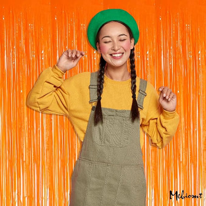 4 Pack Fringe Curtain Backdrop, 3.2Ft x 8.2Ft Macaron Orange Metallic Tinsel Foil Fringe Streamers Background for Photo Booth Birthday Wedding Baby Shower Carnival Easter Mother’s Day Party Decoration