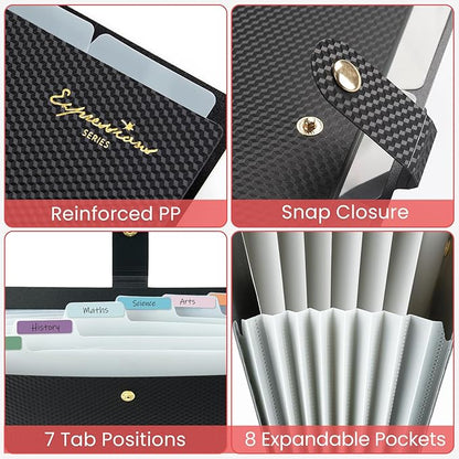 Sooez Accordion File Organizer, Letter Size Expanding File Folder with Labels, 8 Pocket Folders for Document, Portable Paper Bill Receipt Organizer for Home School Office Supplies, A4 Size, Purple