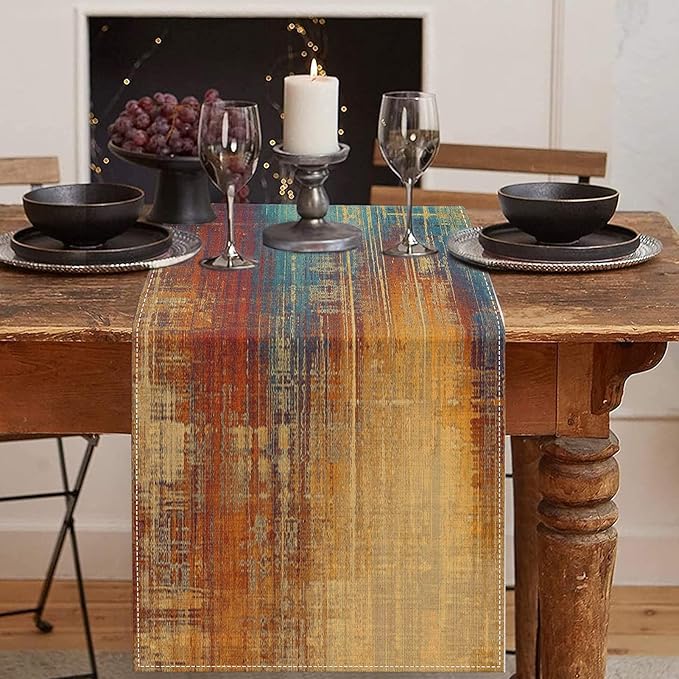Emvency Blue and Orange Table Runner, Vintage Abstract Messy Rust Painting Dining Decor for Kitchen Coffee Table Family Dinners Holiday Parties Wedding Events Decor(13x90 inch)