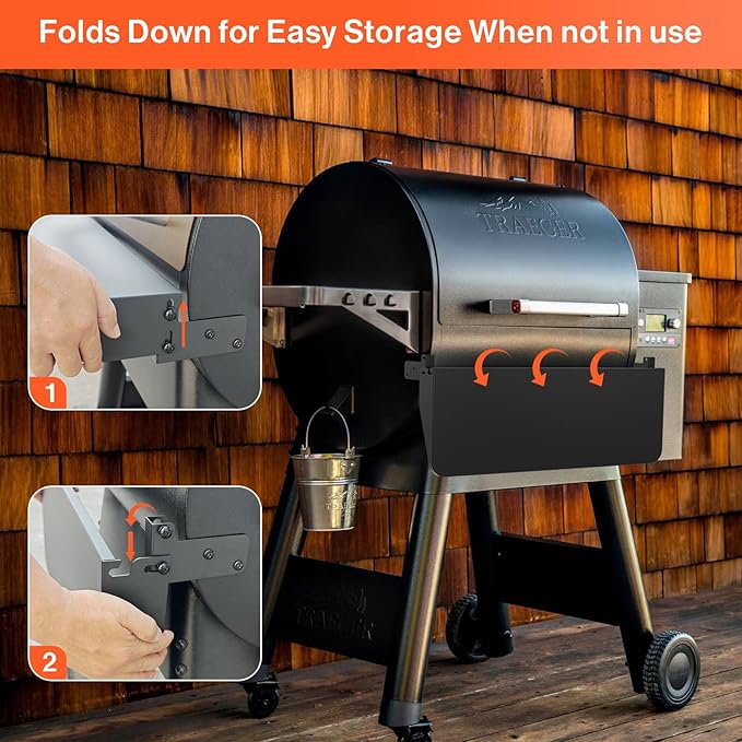 QuliMetal for Traeger Grills BAC362 Folding Front Shelf– Steel Grill Accessory for Pro 22, Pro 575, Ironwood 650, Century 22 Pellet Grills, Ideal for Food Prep and Storage, 25'' X 12''