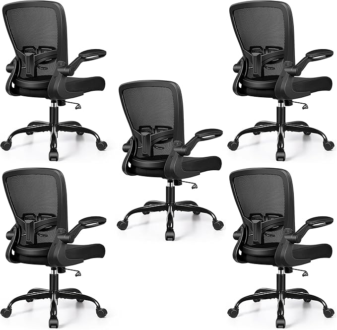 FelixKing Office Chair, Ergonomic Desk Chair with Adjustable Height and Lumbar Support Swivel Lumbar Support Desk Computer Chair with Flip up Armrests for Conference Room (Black),Pack of 5