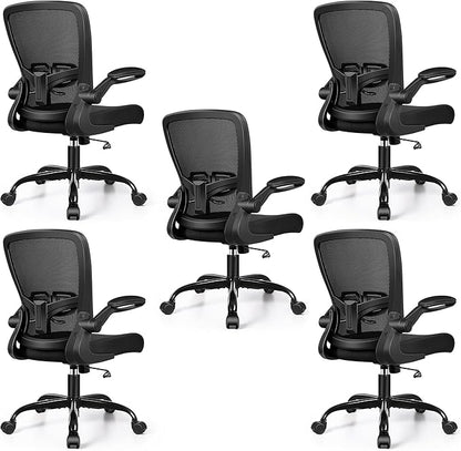 FelixKing Office Chair, Ergonomic Desk Chair with Adjustable Height and Lumbar Support Swivel Lumbar Support Desk Computer Chair with Flip up Armrests for Conference Room (Black),Pack of 5