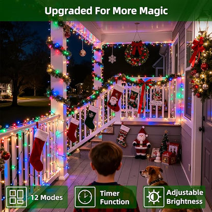 300LED Chrstmas Lights, 75ft Indoor Outdoor Christmas String Lights with 12 Modes, Multicolor ChristmasTree Lights with Timer Dimmable Connectable for Fence Garden Wedding Party Decor Multicolor