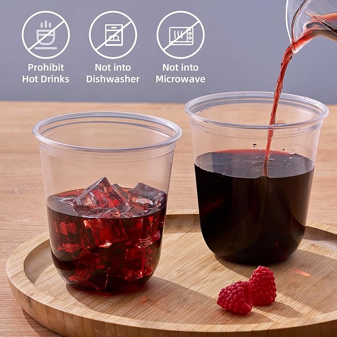 WELLIFE 12 oz Clear Plastic Cups, 100 Pcs Disposable Wine Glasses Stemless Cocktail Punch Cups for Cold Drinking Party Supplies, Halloween, Thanksgiving Day