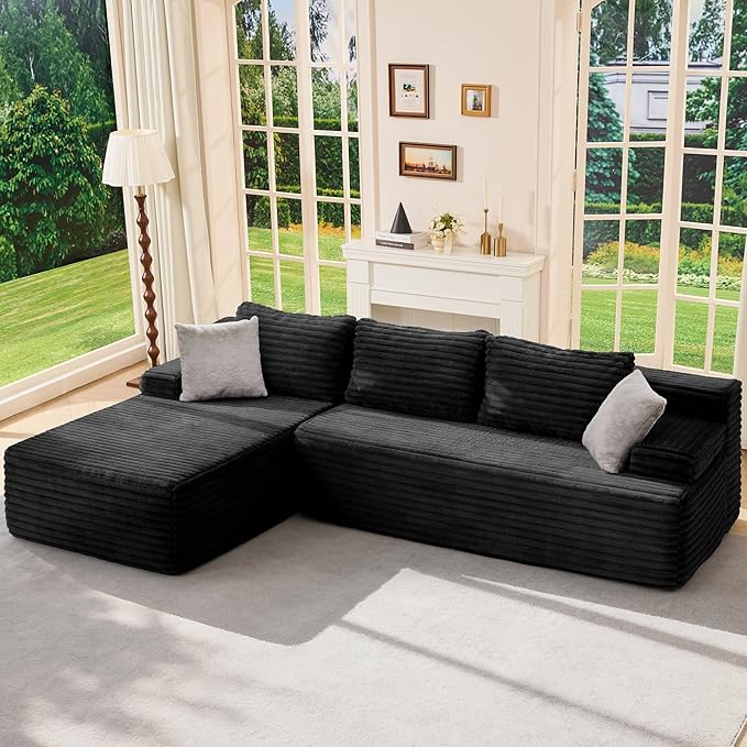 Hobestluk Modular Sectional Sofa Couches L-Shape Couch 3 Seat Modular Sofa Memory Foam Sectional Couches for Living Room, Cloud Couch with Oversized Chaise (96“, Left Facing)