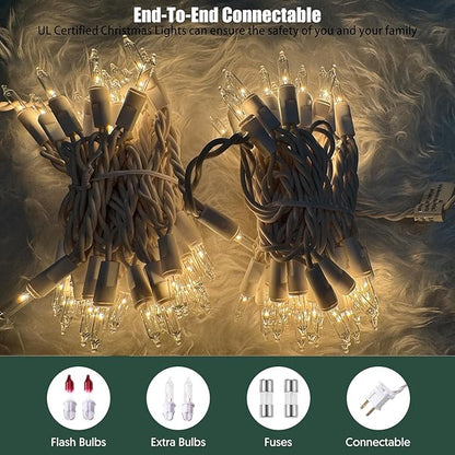 Christmas Lights 100 Count Clear Christmas Tree String Lights with White Wire for Outdoor Indoor Christmas Decorations Wedding Decorations Valentines Day Decor,UL Certified (21feet)