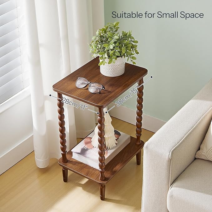 HOOBRO End Tables Set of 2, 2-Tier Small Side Table with Spindle Legs, Nightstand with Storage Shelves, Sofa Side Table, for Small Space, Living Room, Bedroom, Walnut WL189BZP201
