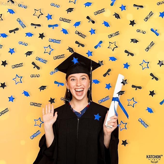 KatchOn, Shiny Blue and Black Congrats Grad Confetti 2025 - Pack of 1300 | Graduation Confetti Class of 2025 | Graduation Decorations 2025 | Class of 2025 Decorations