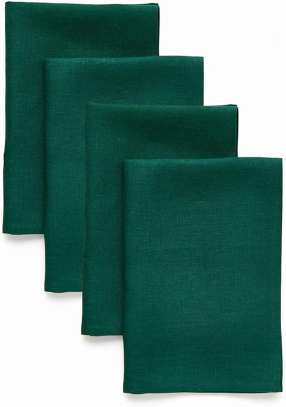 Solino Home Linen Cloth Napkins Set of 4-100% Pure Linen Rainforest Green Dinner Napkins 20 x 20 Inch for Fall, Autumn, Christmas, Winter, New Year - Fete, Handcrafted and Machine Washable