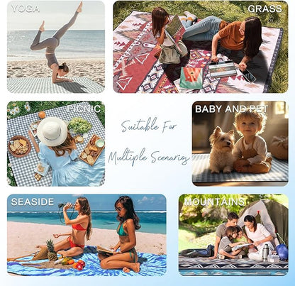 Genovega Waterproof Sandproof Beach Blanket Picnic Outdoor Mat Extra Large Foldable Sand Free Big Giand XL Car Essential Roadtrip Gadget Rv Accessories Gear Must Haves Hiking Items Necessities