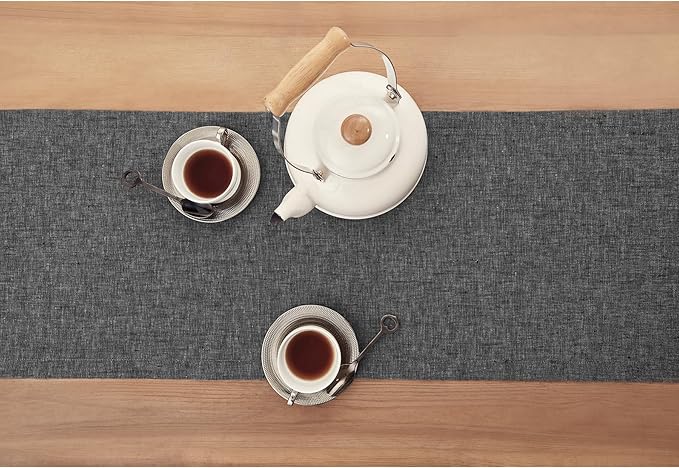 Solino Home Linen Small Table Runner 60 Inches - Athena, 100% Pure Linen Charcoal Grey Table Runner 14 x 60 Inch Ideal for Dresser and Coffee Tables - Winter, Thanksgiving