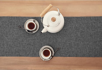 Solino Home Linen Table Runner 72 Inches Long - Athena, 100% Pure Linen Charcoal Grey Dining Table Runner 14 x 72 Inch for Winter, Thanksgiving - Handcrafted and Machine Washable