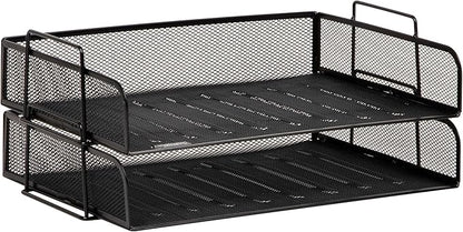 Mind Reader Stackable Paper Tray, Desktop Organizer, File Storage, Office, Metal Mesh, 2 Pcs., Black