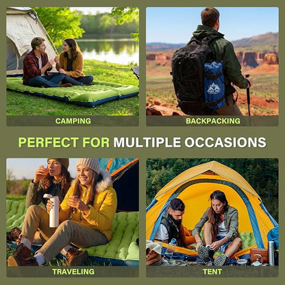 Camping Sleeping Pad, Ultralight Camping Mat with Pillow, Built-in Foot Pump Inflatable Sleeping Pads Compact for Camping Backpacking Hiking Traveling Tent,Single,Green