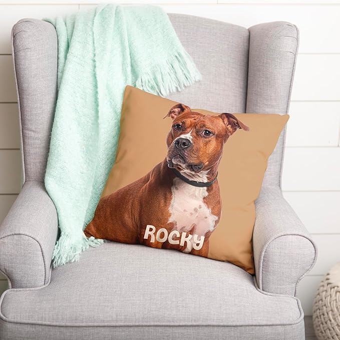 Be Burgundy Custom Pet Photo Pillow Cover 16x16 Inch – Personalized Dog or Cat Pillow with Name, Pet Picture Cut-Out Pillowcase, Optional Background Color, Gift for Pet Lovers, Dog Moms & Cat Owners