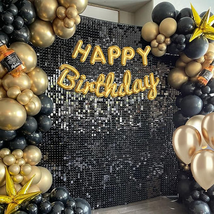 Black Shimmer Wall Backdrop,Shiny Sequins,48 Pcs Sequins Backdrop Decoration Panels,Photo Background Decorations for Birthday Party Wedding Engagement Anniversary Graduation Baby Shower